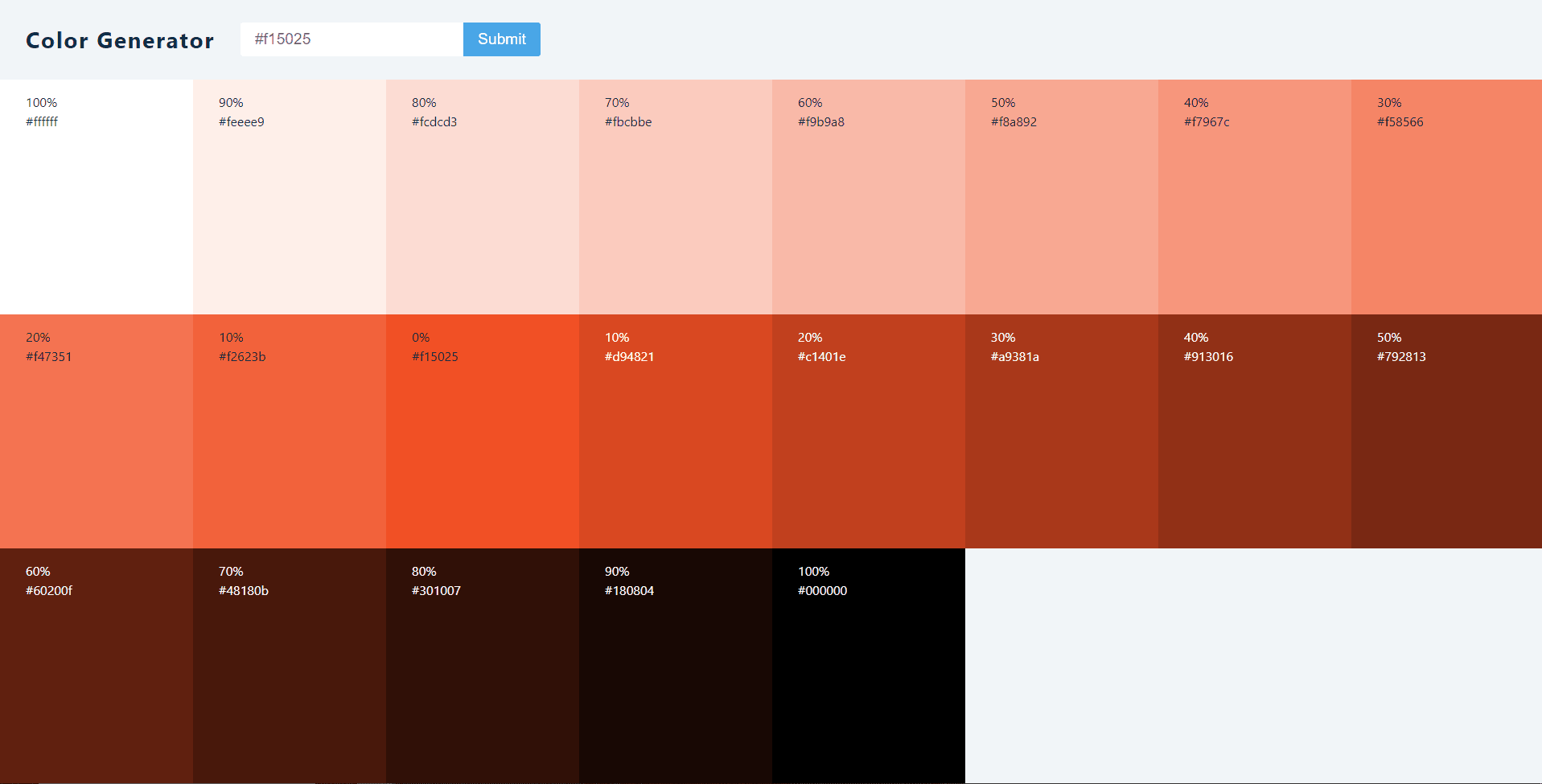Generates 10 shades and tints and allows user to Copy to Clipboard the color value