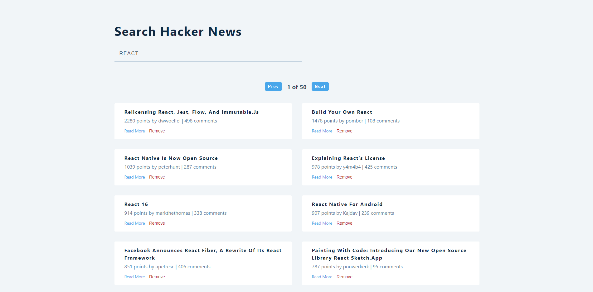 A ReactJS app that retrieves articles containing the searched word